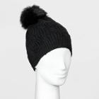 Women's Shaker Cable Pom Beanie - A New Day Black