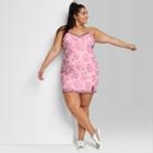 Women's Plus Size Sleeveless Lace Trim Mesh Bodycon Dress - Wild Fable Light Pink Floral