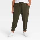 Women's Plus Size Stretch Woven Cargo Joggers - All In Motion Deep Olive