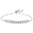 Distributed By Target Adjustable Bracelet With Clear Princess Cut 3mm Cubic Zirconias In Silver Plate- Clear/gray