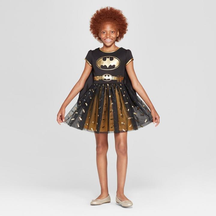 Dc Comics Plus Size Girls' Batgirl Short Sleeve Cosplay Dress - Black/gold