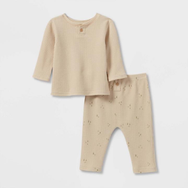 Grayson Collective Baby 2pc Thermal Henley Top & Bottom Set - Cream Newborn