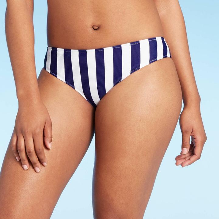 Women's Ribbed Hipster Bikini Bottom - Shade & Shore Navy & White Stripe