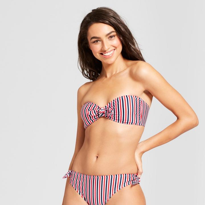 Clean Water Cleanwater Women's Striped Tie Front Bandeau Bikini - Multi Striped Xs,