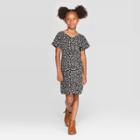 Girls' Button-front Short Sleeve Dress - Art Class Black