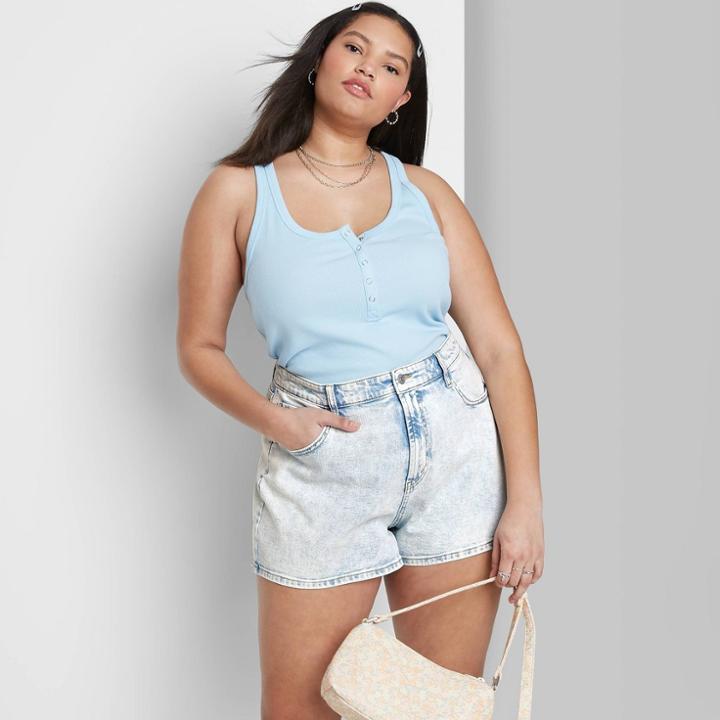 Women's Plus Size High-rise Mom Jean Shorts - Wild Fable Light Acid Wash