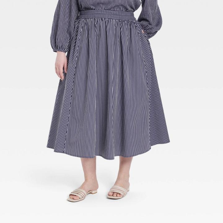 Women's Plus Size Smocked Waist Mid-rise A-line Skirt - A New Day Navy Blue