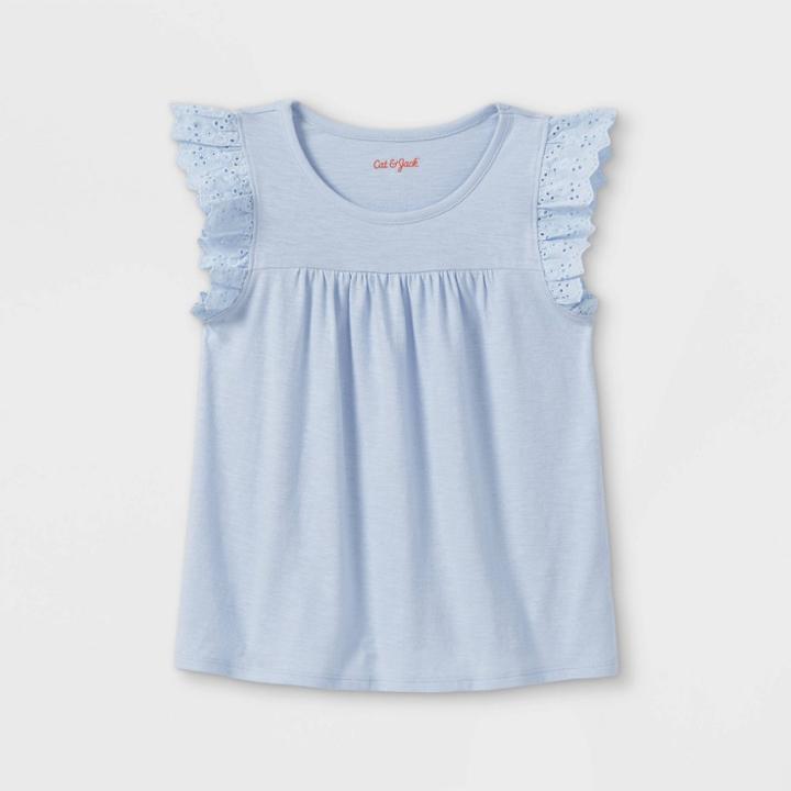 Girls' Slub-knit Eyelet T-shirt - Cat & Jack Light Blue