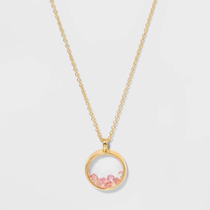 Boxed Silver Plated Shaker Pendant With Crystals Necklace - A New Day Crystal Rose, Women's, Crystal Pink