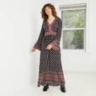 Women's Printed Ruffle Long Sleeve Dress - Knox Rose Black