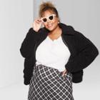 Women's Plus Size Long Sleeve Oversized Zip-up Sherpa Faux Fur Jacket - Wild Fable Black X/1x,