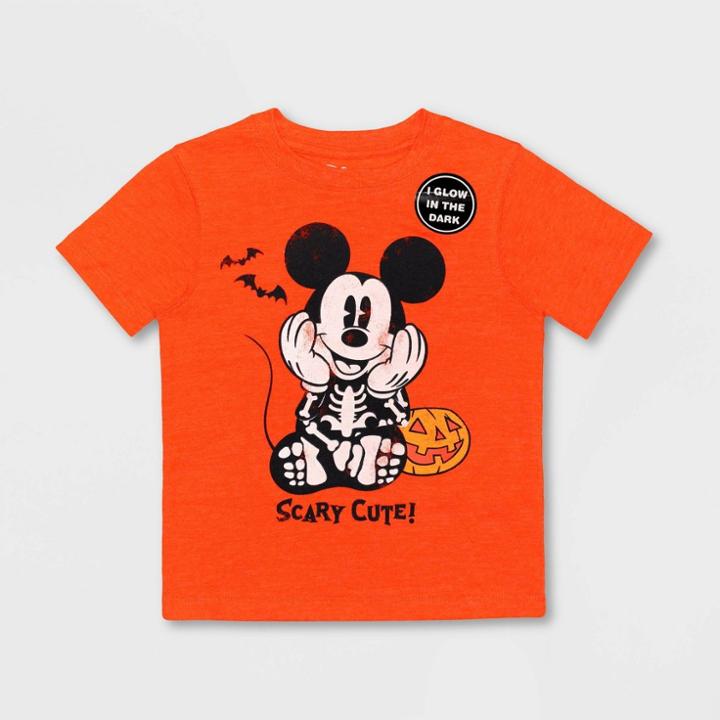 Disney Toddler Boys' Mickey Mouse Short Sleeve Halloween Graphic T-shirt - Dark Orange