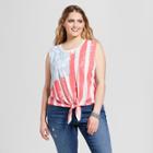 Women's Plus Size Striped Painted Pop Flag Print Tie Front Graphic Tank Top - Fifth Sun (juniors') White