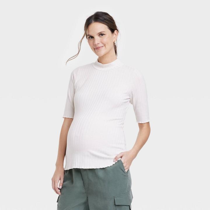 The Nines By Hatch Elbow Sleeve Mock Turtleneck Rib Knit Maternity