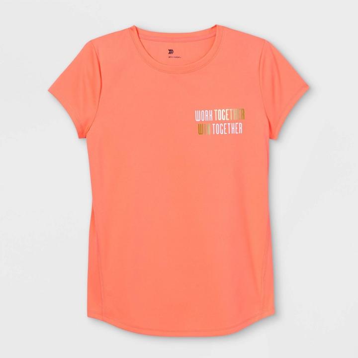 Girls' Short Sleeve 'work Together Win Together' Graphic T-shirt - All In Motion Orange