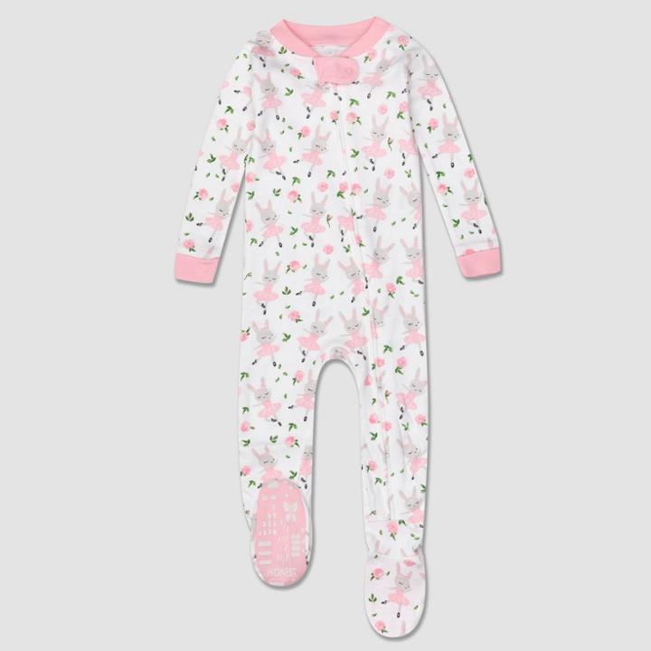Honest Baby Girls' Tute Cute Organic Cotton Snug Fit Footed Pajama - 12m, Pink/white