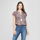 Women's Paisley Print Short Sleeve Tassel Blouse - Notations - Pink S,