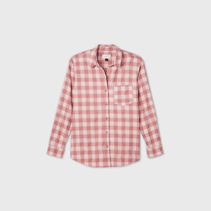 Women's Plus Size Plaid Long Sleeve Button-down Shirt - Universal Thread Rust