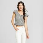 Women's Gingham Short Sleeve Cinched Front Ruffle Top - Almost Famous (juniors') Black