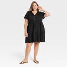 Women's Plus Size Flutter Short Sleeve Knit A-line Dress - Knox Rose Black