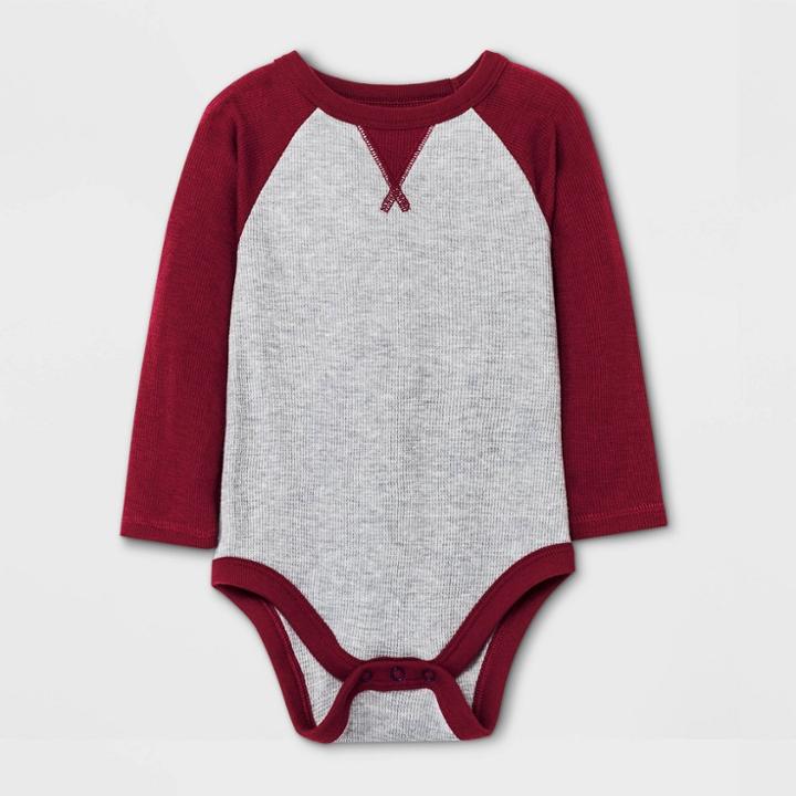 Baby Boys' Raglan Thermal Long Sleeve Bodysuit - Cat & Jack Maroon Newborn, Red