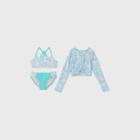 Girls' Long Sleeve Under The Palms 3pc Bikini Set - Art Class Pink