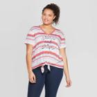 Women's Plus Size Striped Short Sleeve V-neck Star T-shirt - Fifth Sun (juniors') - White