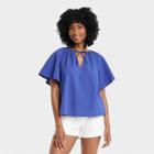 Women's Flounce Short Sleeve V-neck Popover Top - A New Day Blue