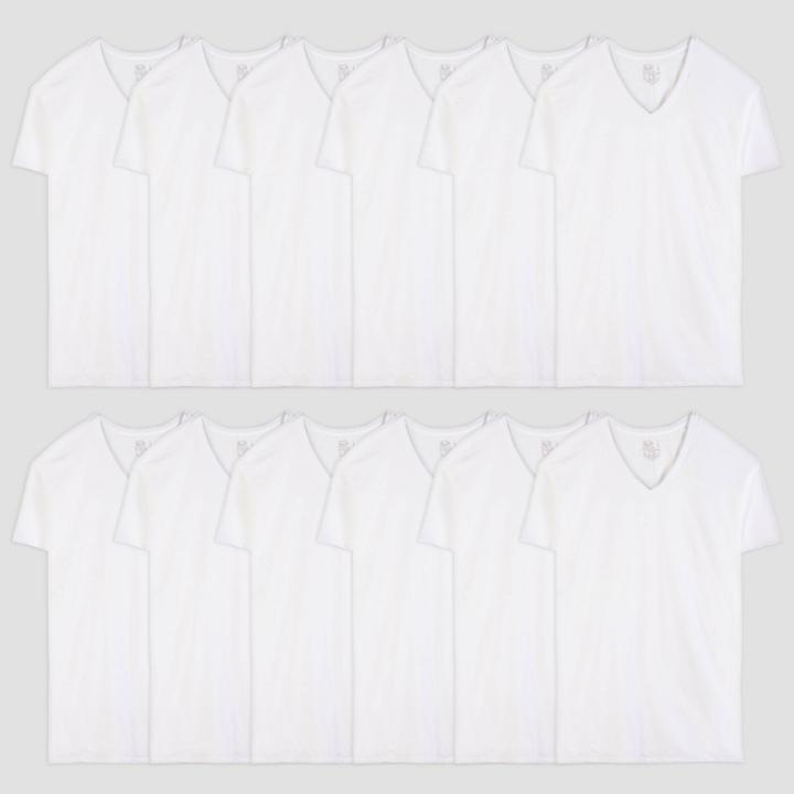 Fruit Of The Loom Men's 12pk V-neck Short Sleeve T-shirt - White