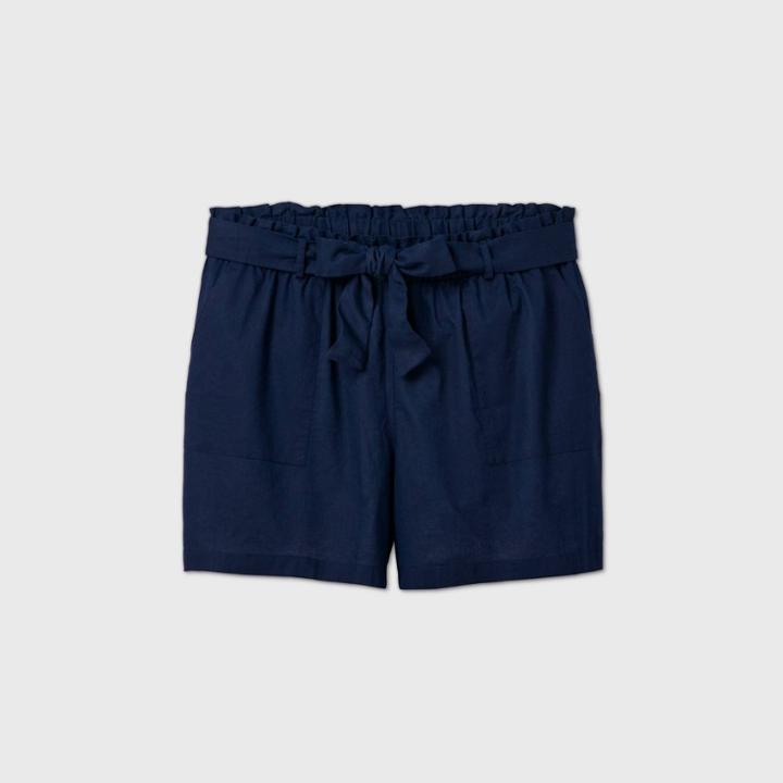 Women's Plus Size Mid-rise Paperbag Waist Shorts - Ava & Viv Navy X, Women's, Blue