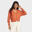 Women's Fine Gauge Ribbed Cardigan - A New Day Rust
