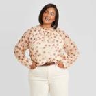 Women's Plus Size Floral Print Long Sleeve Ruffle Blouse - Ava & Viv White X