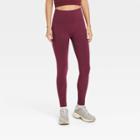 Women's High-waist Cotton Seamless Fleece Lined Leggings - A New Day Burgundy