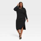 Women's Long Sleeve Slit Dress - Ava & Viv Black