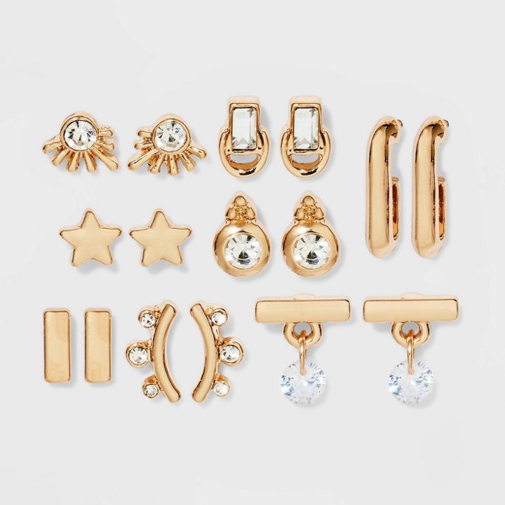 Star And Drops Stud Earring Set 8pc - A New Day Gold