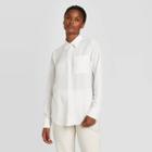 Women's Long Sleeve Open Front Button-down Shirt - Prologue White