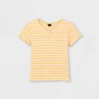 Girls' Cinch Front Lettuce Edge Short Sleeve T-shirt - Art Class Light Pink/yellow