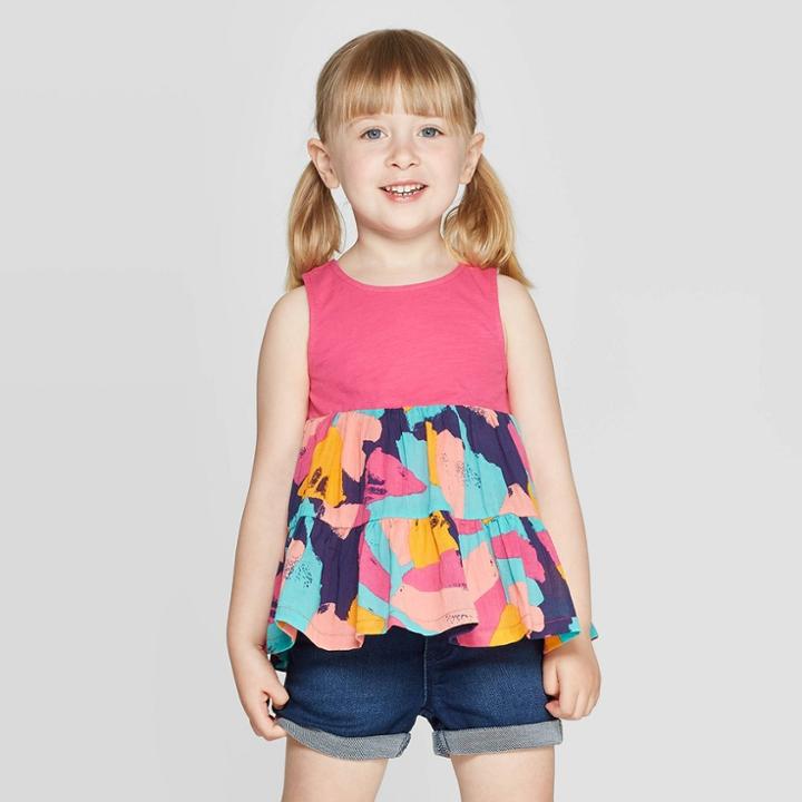 Toddler Girls' Knit Woven Blouse - Cat & Jack Pink