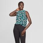 Women's Floral Print Mock Neck Tank Top - Who What Wear Teal/white Xl, Blue/white Floral