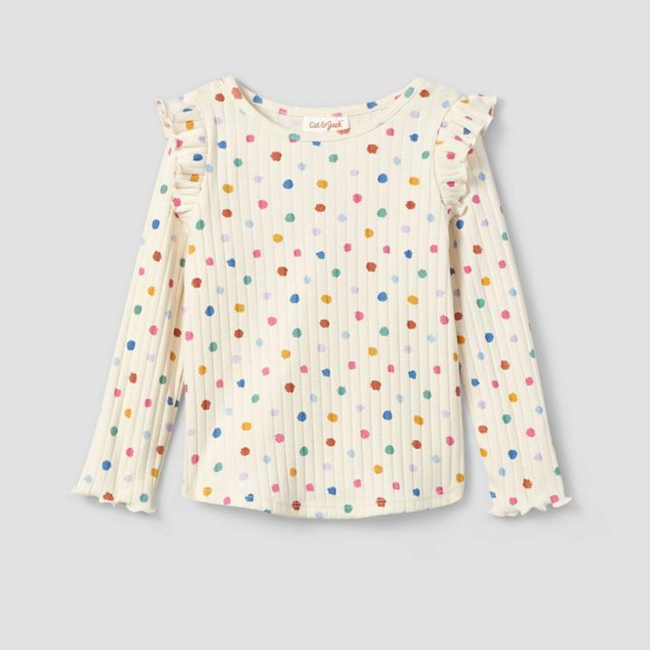 Toddler Girls' Dot Ribbed Long Sleeve Top - Cat & Jack