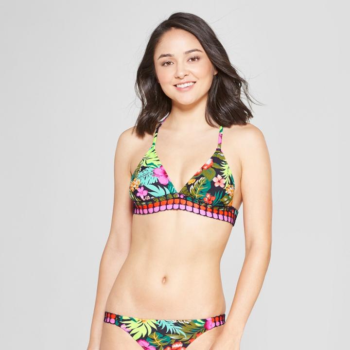 Women's Crochet Trim Triangle Bikini Top - Xhilaration Navy Floral