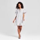 Women's Striped Short Sleeve Lace-up Mini Dress - Who What Wear Black/white M, Black/white
