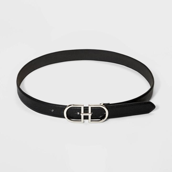 Women's Plaque Double Buckle Belt - A New Day Black