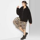 Women's Long Sleeve Oversized Zip-up Sherpa Faux Fur Jacket - Wild Fable Black Xs/s,