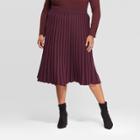 Women's Plus Size Midi Sweater Skirt - A New Day Burgundy 1x,