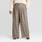Women's Plus Size Plaid Belted Wide Leg Pants - A New Day Gray
