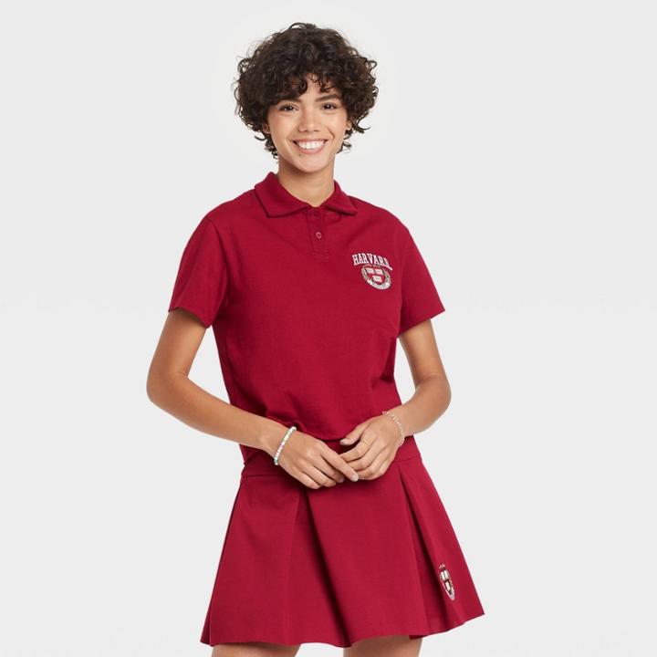 Women's Harvard University Short Sleeve Cropped Graphic Polo Shirt -