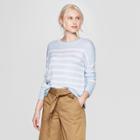 Women's Striped Long Sleeve Crewneck Pullover Sweater - A New Day Light Blue/cream/gray (light Blue/ivory/gray)