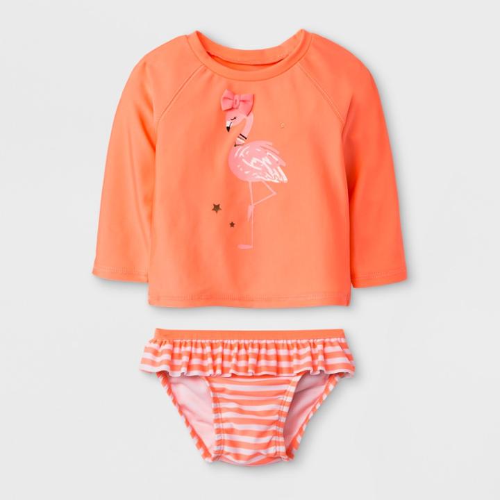 Baby Girls' Long Sleeve Flamingo Rash Guard Set - Cat & Jack Peach 6-9m, Girl's, Pink/pink