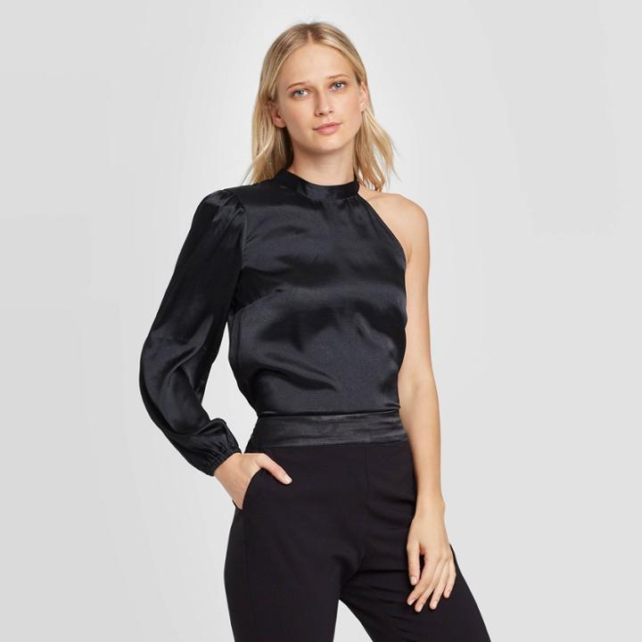 Women's Long Sleeve Collared Blouse - Who What Wear Black